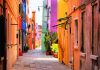 Colorful street in Burano, near Venice, Italy